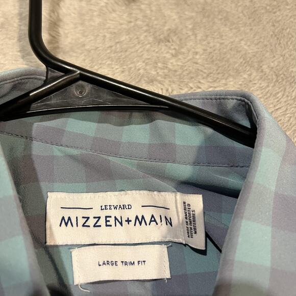 Mizzen+Main Leeward Shirt Mens Large Trim Fit Blue Gray Check Dress Performance - Picture 4 of 8